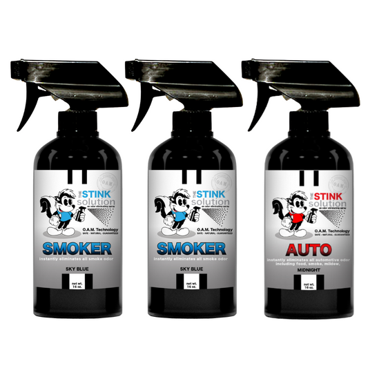 Buy 2 Get 1 FREE - Two Smoke Odor Eliminating Sprays (Sky Blue) + One Auto Odor Eliminating Spray (Midnight) 16 oz