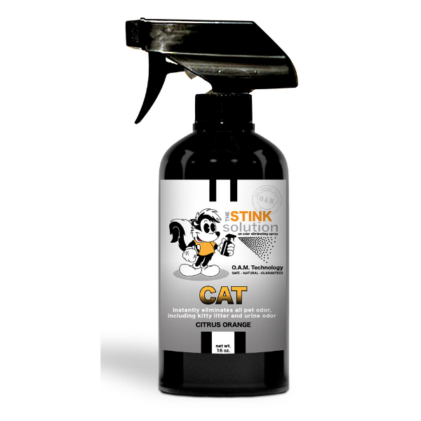The Stink Solution Cat Citrus Orange Odor Eliminating Spray 16 oz Natural, safe, non-toxic, enzyme-free odor eliminating spray. Multi-purpose use for any odor: smoke, urine, food, sweat, and more. Safe to spray anywhere: homes, cars, furniture, bathroom, carpet, and more.