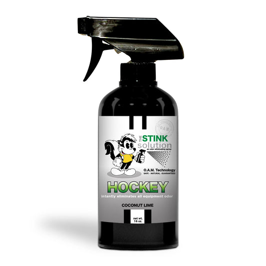 The Stink Solution Hockey Coconut Lime Odor Eliminating Spray 16 oz Natural, safe, non-toxic, enzyme-free odor eliminating spray. Multi-purpose use for any odor: smoke, urine, food, sweat, and more. Safe to spray anywhere: homes, cars, furniture, bathroom, carpet, and more.