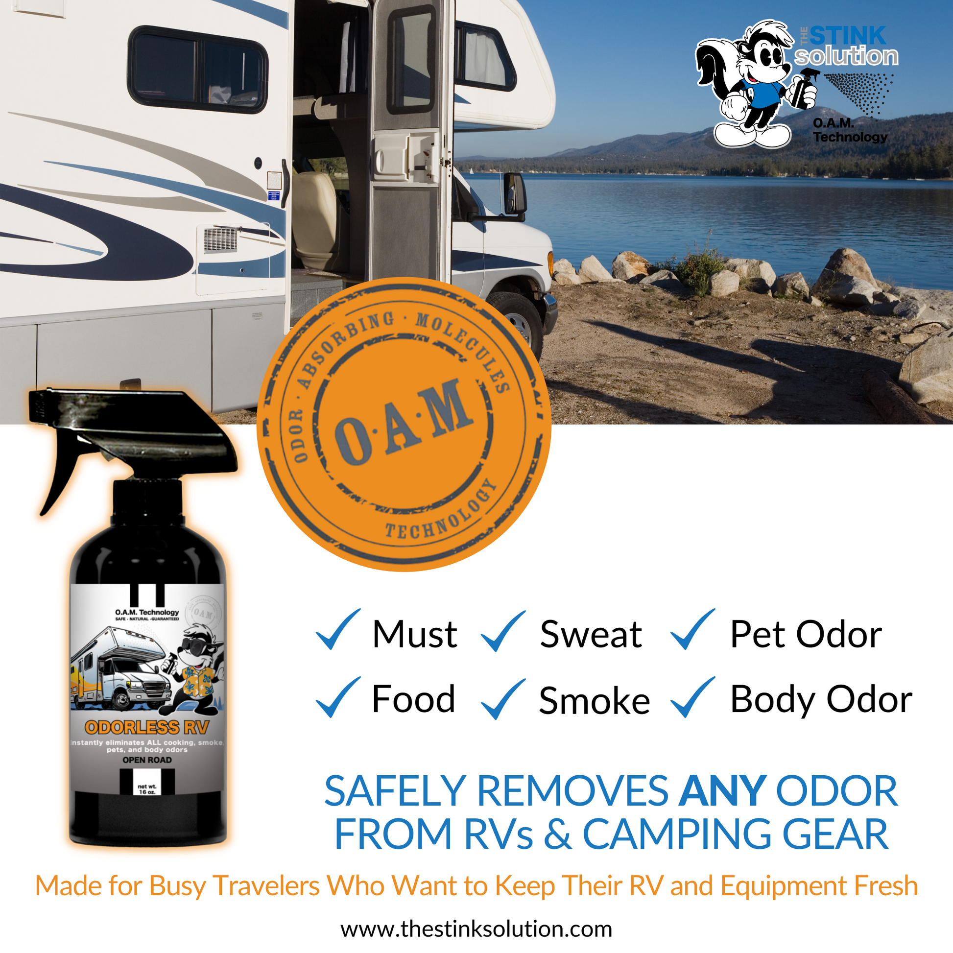 Double Pack - One Odorless RV Open Road, One Auto Midnight 16 oz Sprays | Odor Eliminating Spray