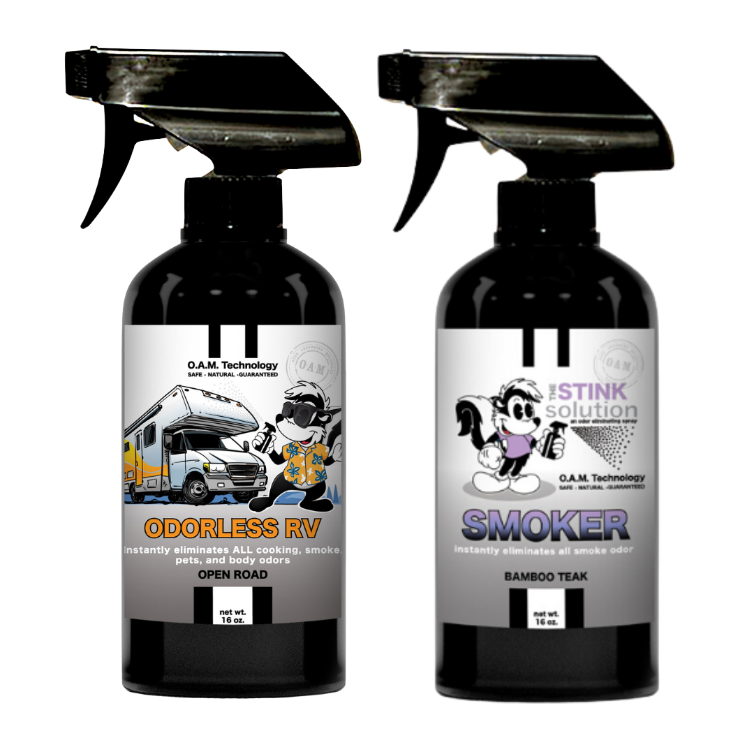 Double Pack - One Odorless RV Open Road, One Smoker Bamboo Teak 16 oz Sprays | Odor Eliminating Spray