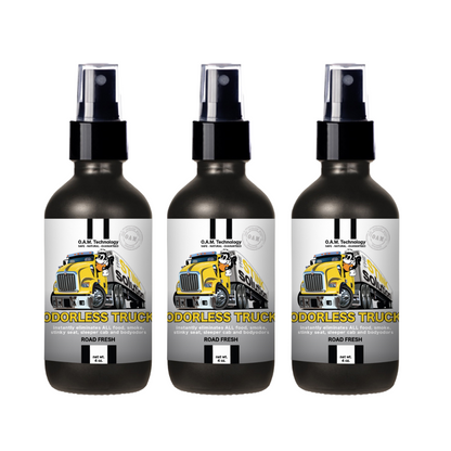 On The Go 3 Pack Bundle - 3 Odorless Trucker Odor Eliminating Sprays in Road Fresh Fragrance 4 oz. Natural, safe, non-toxic, enzyme-free odor eliminating spray. Multi-purpose use for any odor: smoke, urine, food, sweat, and more. Safe to spray anywhere: homes, cars, furniture, bathroom, carpet, and more.