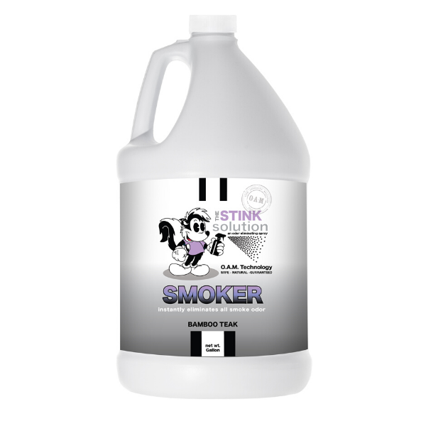 The Stink Solution Smoker Bamboo Teak Odor Eliminating Spray Gallon Natural, safe, non-toxic, enzyme-free odor eliminating spray. Multi-purpose use for any odor: smoke, urine, food, sweat, and more. Safe to spray anywhere: homes, cars, furniture, bathroom, carpet, and more.