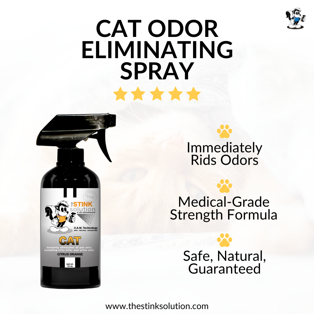 The Stink Solution Cat Citrus Orange Odor Eliminating Spray Bundle. Natural, safe, non-toxic, enzyme-free odor eliminating spray. Multi-purpose use for any odor: smoke, urine, food, sweat, and more. Safe to spray anywhere: homes, cars, furniture, bathroom, carpet, and more.