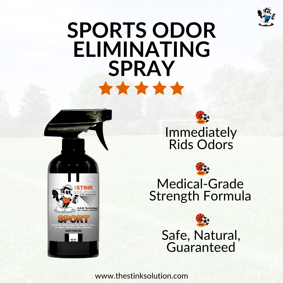 The Stink Solution Sport Driftwood Odor Eliminating Spray 16 oz Natural, safe, non-toxic, enzyme-free odor eliminating spray. Multi-purpose use for any odor: smoke, urine, food, sweat, and more. Safe to spray anywhere: homes, cars, furniture, bathroom, carpet, and more.