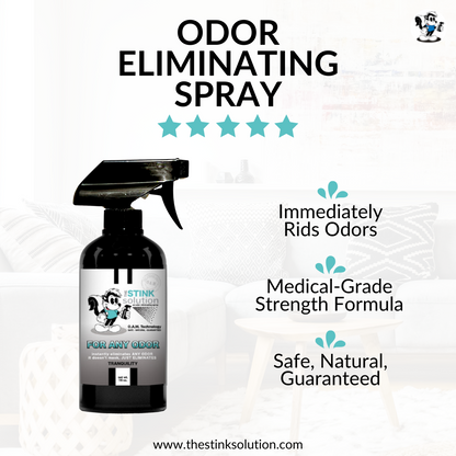 Natural, safe, non-toxic, enzyme-free odor eliminating spray. Multi-purpose use for any odor: smoke, urine, food, sweat, and more. Safe to spray anywhere: homes, cars, furniture, bathroom, carpet, and more.
