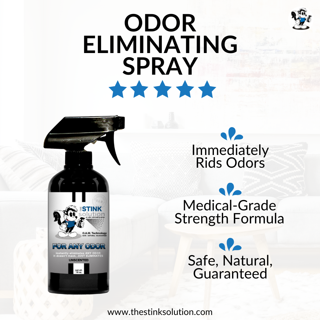 Natural, safe, non-toxic, enzyme-free odor eliminating spray. Multi-purpose use for any odor: smoke, urine, food, sweat, and more. Safe to spray anywhere: homes, cars, furniture, bathroom, carpet, and more.