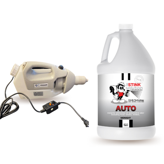 Deodorizing Utility Fogger + Gallon Auto Odor Eliminator in Midnight Fragrance Natural, safe, non-toxic, enzyme-free odor eliminating spray. Multi-purpose use for any odor: smoke, urine, food, sweat, and more. Safe to spray anywhere: homes, cars, furniture, bathroom, carpet, and more.