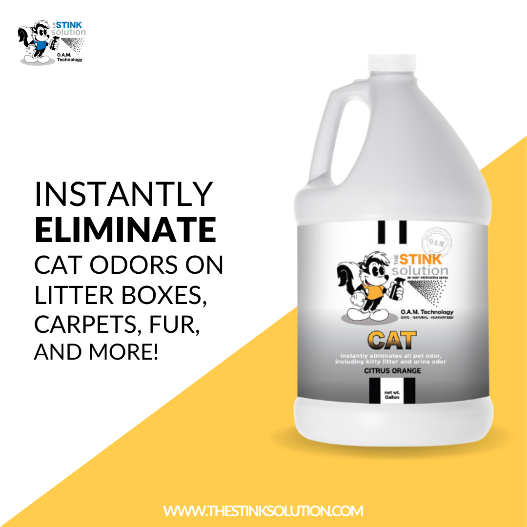 The Stink Solution Cat Citrus Orange Odor Eliminating Spray Gallon Natural, safe, non-toxic, enzyme-free odor eliminating spray. Multi-purpose use for any odor: smoke, urine, food, sweat, and more. Safe to spray anywhere: homes, cars, furniture, bathroom, carpet, and more.
