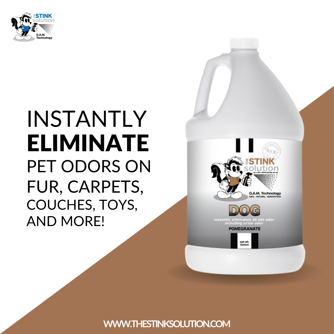 The Stink Solution Dog Pomegranate Odor Eliminating Spray Bundle. Natural, safe, non-toxic, enzyme-free odor eliminating spray. Multi-purpose use for any odor: smoke, urine, food, sweat, and more. Safe to spray anywhere: homes, cars, furniture, bathroom, carpet, and more.