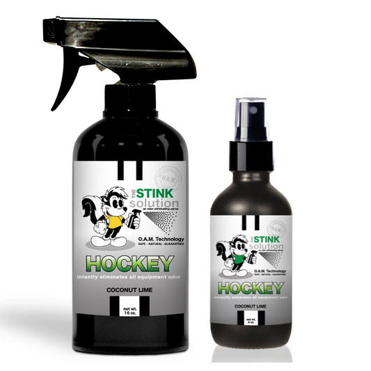 The Stink Solution Twin pack Hockey Coconut Lime 16 oz and 4 oz Bundle. Natural, safe, non-toxic, enzyme-free odor eliminating spray. Multi-purpose use for any odor: smoke, urine, food, sweat, and more. Safe to spray anywhere: homes, cars, furniture, bathroom, carpet, and more.
